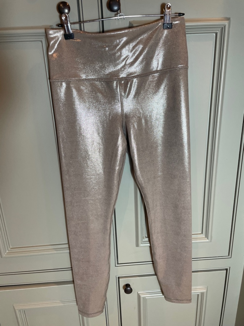 Athleta Elation Shine Tight Metallic Silver High-Waist Leggings Like Brand New